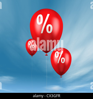 Ballons mit Prozentzeichen vor blauem Himmel - balloons with percentage sign in blue sky Stock Photo