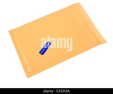 A brown bubble padded envelope with an airmail (in both English and French) sticker attached. Stock Photo