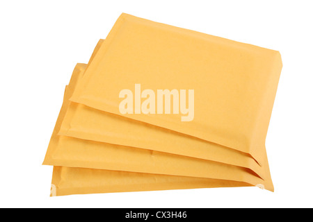 A stack of brown bubble mailers . Stock Photo