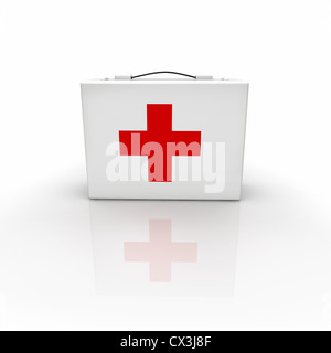 Notfallkoffer mit rotem Kreuz auf weissem Hintergrund - first aid pack on white background Stock Photo