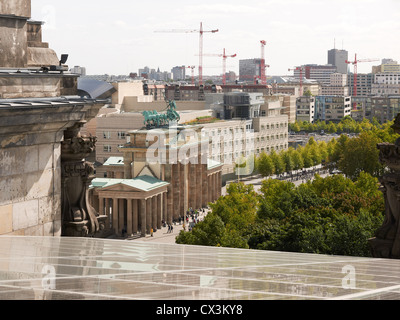 View from the Reichstag to Brandenburg Gate with Quadriga,Berlin,Germany Stock Photo