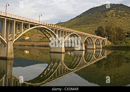 PORTUGAL, River Douro, Barca D’Alva, bridge over the river Stock Photo
