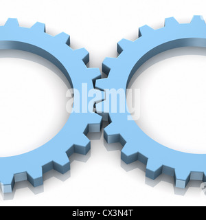 Two Gear Wheels Working together - 2 blaue Zahnräder Stock Photo