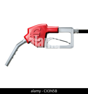 fuel nozzle with euro sign on white - Zapfpistole mit Eurozeichen auf weissem Hintergrund Stock Photo