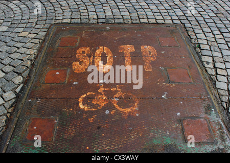 Unusual STOP FOR BIKES street sign, example of writting disorder (dysgraphia) Stock Photo