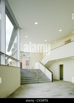 Sandford Park School, Ranelagh, Ireland. Architect: DTA Architects, 2007. View of entrance to multipurpose hall showing stairs, Stock Photo