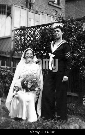 Royal Navy World War Two. A sailor with his new wife. Stock Photo