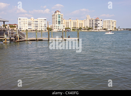 Partial skyline of Sarasota, Florida, viewed from the water Stock Photo