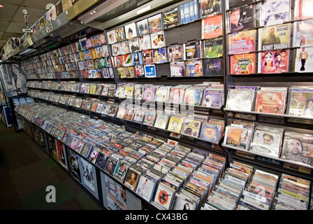 videos, cassettes , cds and dvds in an asian music shop in the uk Stock Photo