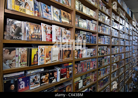 videos, cassettes , cds and dvds in an asian music shop in the uk Stock Photo