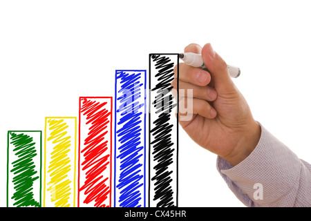 Man drawing an increasing bar/line graph - Business concept Stock Photo