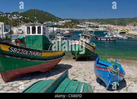 Portugal, the Estremadura, Sesimbra, fishing boats in the harbour Stock Photo