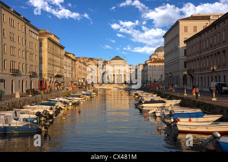 Trieste Grand Channel (Canal Grande) with Sant Anthony church. Stock Photo