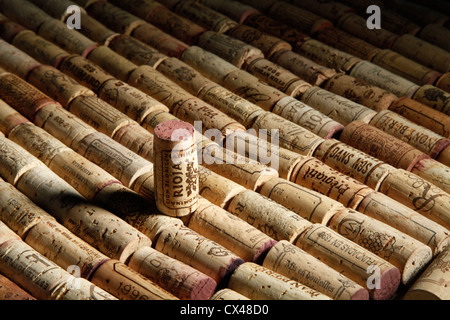 Wine corks laid out in lines Stock Photo