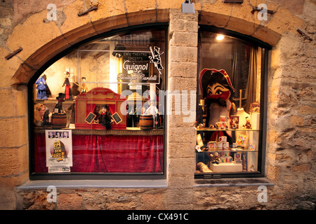 window of Guignol boutique ( famous Lyonnaise puppet) in the heart of Vieux Lyon Stock Photo