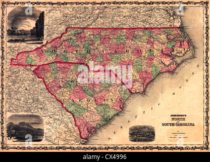 Map of North and South Carolina, USA, 1861 Stock Photo