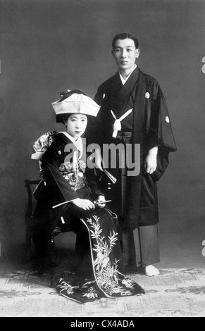Japanese Wedding Couple, Circa 1930 Stock Photo