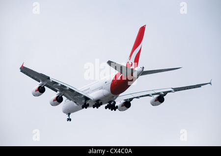 World's largest passenger jet landing at LAX in Los Angeles Stock Photo