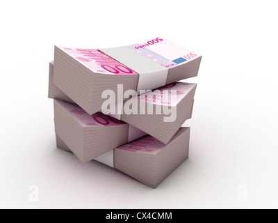 packet of 500 Euro notes with bank wrapper Stock Photo