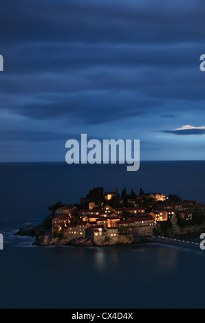 Sveti Stefan resort island in Montenegro at night Stock Photo