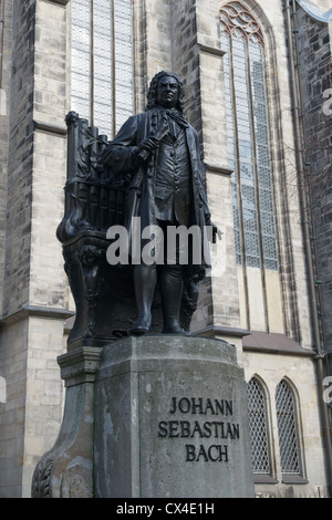 Johann Sebastian Bach bronze statue standing outside St Thomas Church in Leipzig, Germany Stock Photo