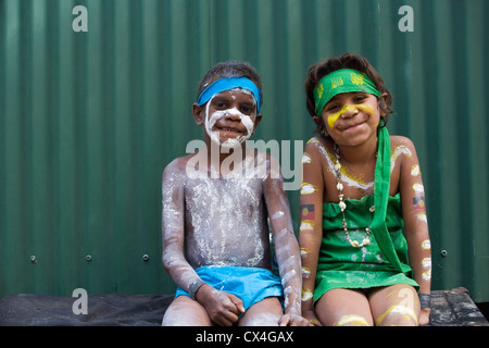 Indigenous boy and girl at Aboriginal Dance Festival. Laura, Queensland, Australia Stock Photo