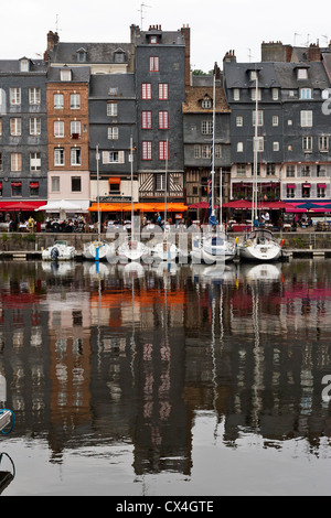 Reflections at Honfleur Harbour, Normandy, France Stock Photo