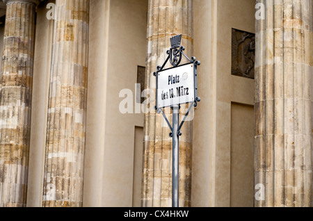 Street sign close to the Brandenburg Gate in Berlin, Germany Stock Photo