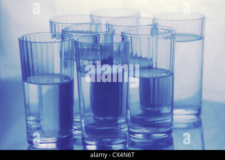 8 glasses of water Stock Photo