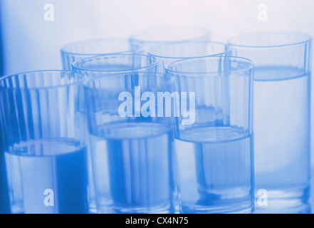 8 glasses of water Stock Photo