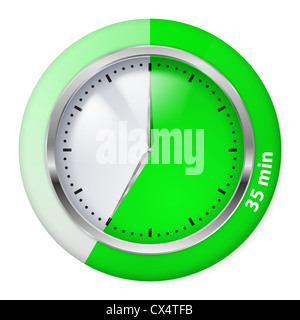 Green Timer Icon. Thirty-five Minutes. Illustration on white. Stock Photo