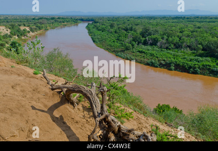 Omo River in Omorate Ethiopia Africa in Lower Omo Valley Stock Photo