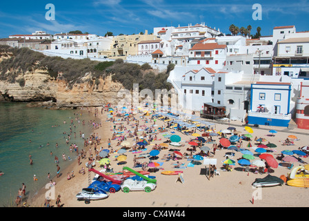 ALGARVE, PORTUGAL. A view of the town and beach at the holiday resort of Praia do Carvoeiro. 2012. Stock Photo