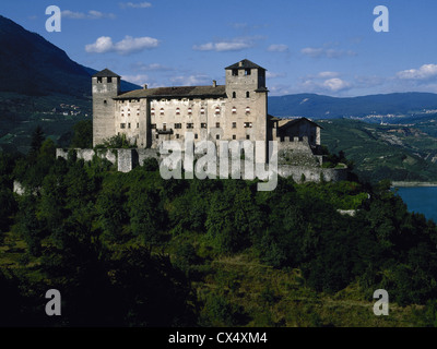 Italy. Trentino Alto Adige. Cles Castle and Lake Santa Giustina. Stock Photo