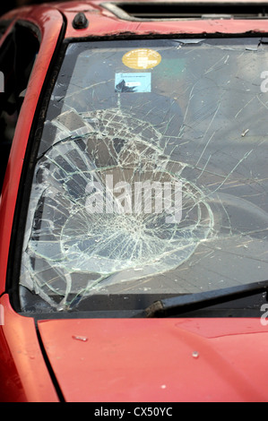close up of smashed cracked car windscreen caused by vandals Stock ...
