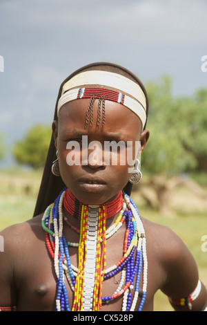 Portrait of a girl, Erbore, Omo Valley, Southern Ethiopia, Africa Stock Photo
