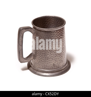 Pewter beer tankard isolated on a white studio background. Stock Photo
