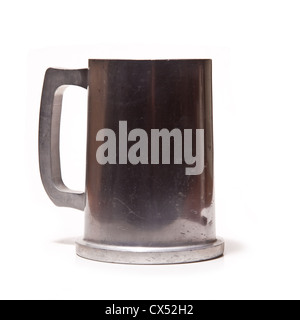 Pewter beer tankard isolated on a white studio background. Stock Photo