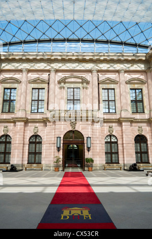 Interior Atrium with modern glass roof at German Historical Museum in Berlin Germany Stock Photo