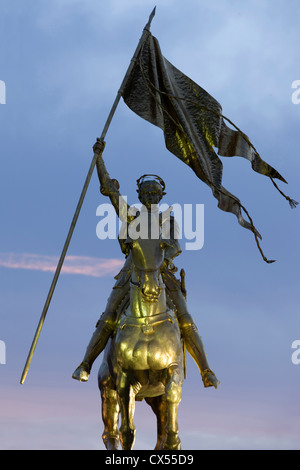 GOLDEN BRONZE STATUE OF JOAN OF ARC PLACE DE FRANCE DECATUR STREET FRENCH MARKET FRENCH QUARTER NEW ORLEANS LOUISIANA USA Stock Photo