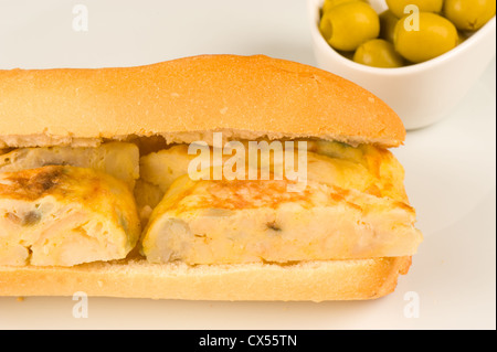 Spanish potato tortilla in a popular sandwich Stock Photo