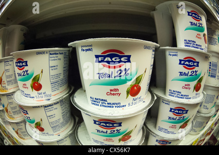 Containers of Fage greek style yogurt are seen on a supermarket shelf in New York Stock Photo