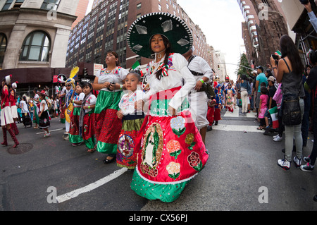 Mexican-Americans on Madison Avenue in New York for the annual Mexican Independence Day Parade. Stock Photo