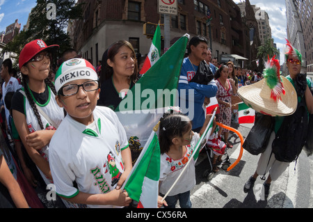 Mexican-Americans on Madison Avenue in New York for the annual Mexican Independence Day Parade. Stock Photo