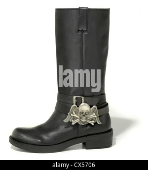Black Skull Boot photographed on a white background Stock Photo