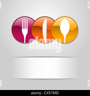 Multicolored web buttons food icon: spoon, fork and knife restaurant banner. Vector illustration layered for easy manipulation and custom coloring Stock Photo