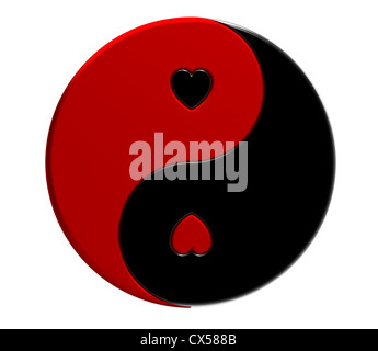 Yin-yang symbol with hearts isolated on white, 3d render Stock Photo