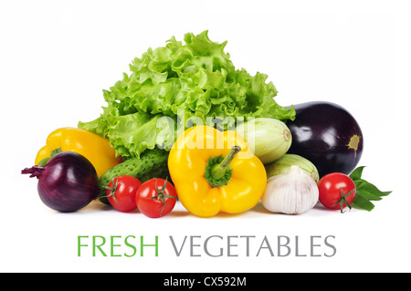 fresh vegetables with leaves isolated on white background. Clipping path included. Stock Photo