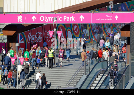 Spectators move towards London 2012 Olympic Park for the Paralympic games via Westfield shopping centre Stratford City Newham East London England UK Stock Photo