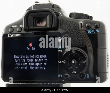 Error 99 message on LCD screen on Canon 450D digital camera. Stock Photo